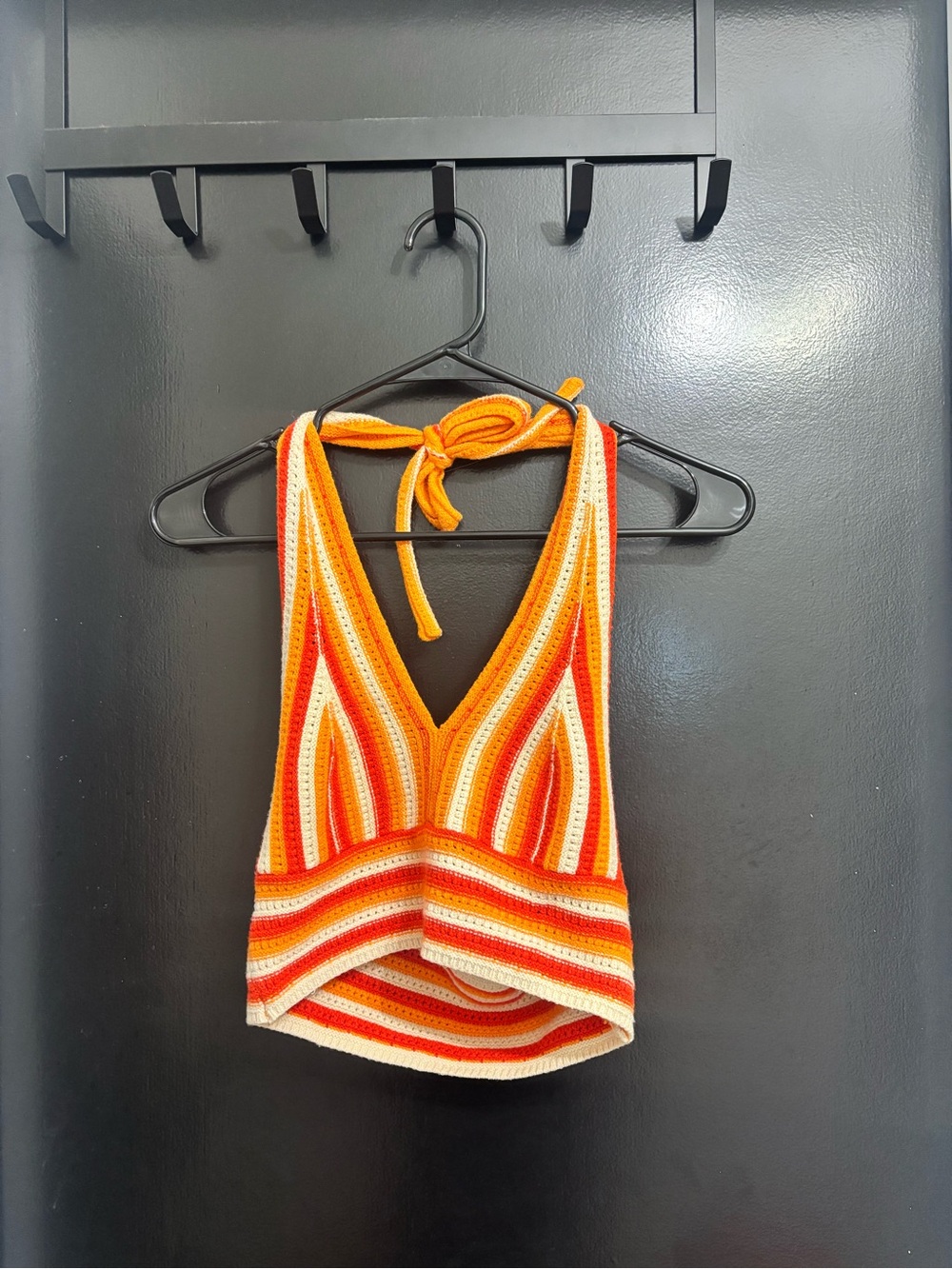 SHEIN Striped Crochet Halter Top in Orange, Yellow and Cream